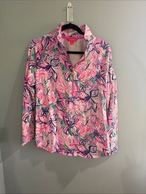 Lilly Pulitzer Pink Floral Half-Zip Pullover